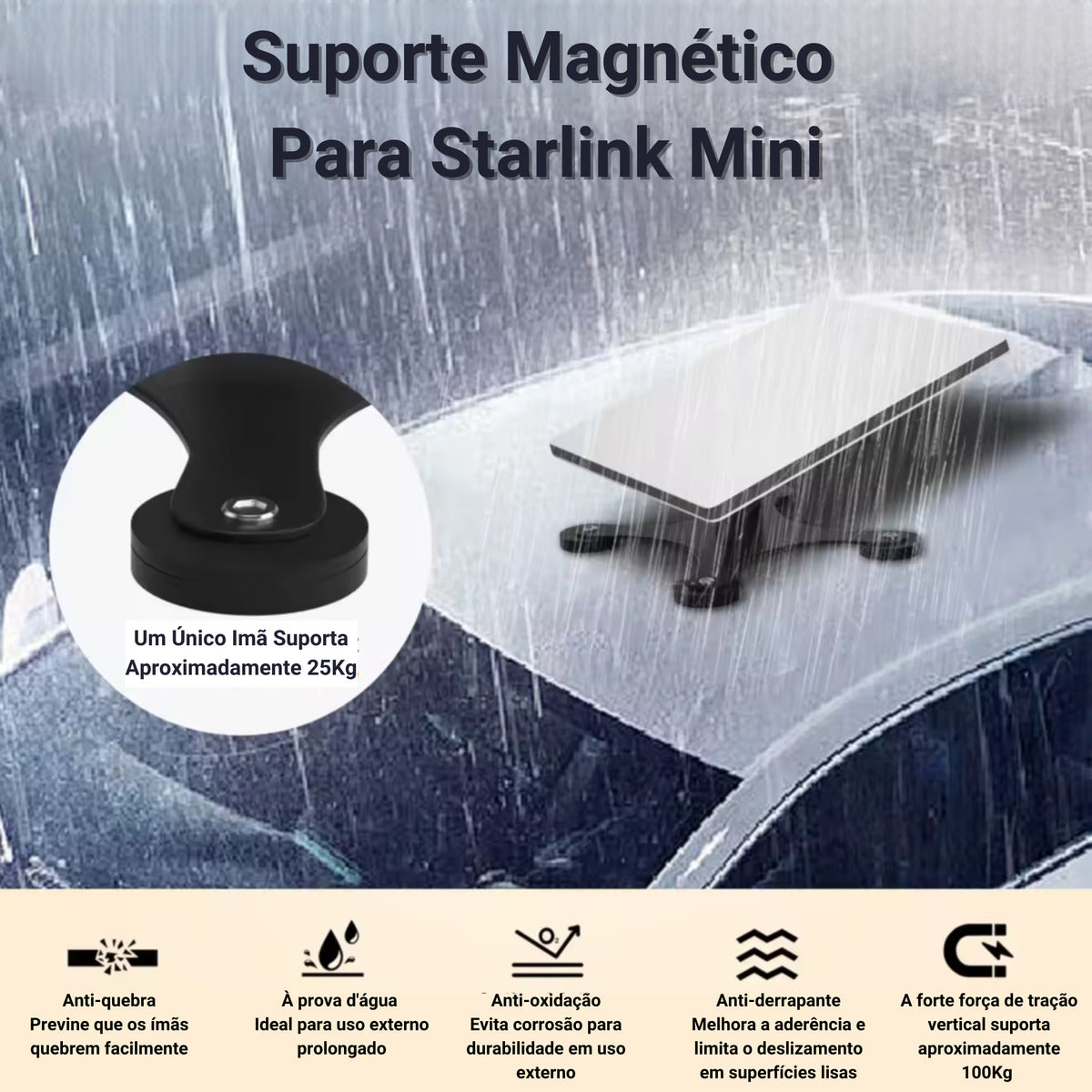 Suporte Magnético Antena Starlink Mini Imã Fixação Veículo