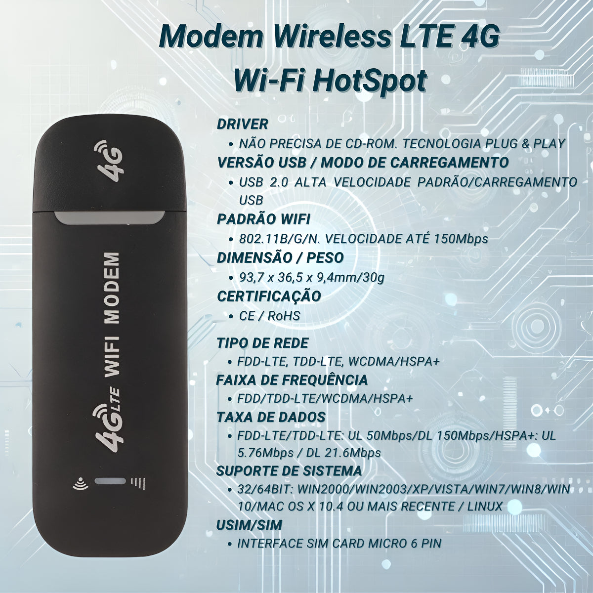 Modem 4g Lte Mini Roteador Wifi Desbloqueado Usb Portátil