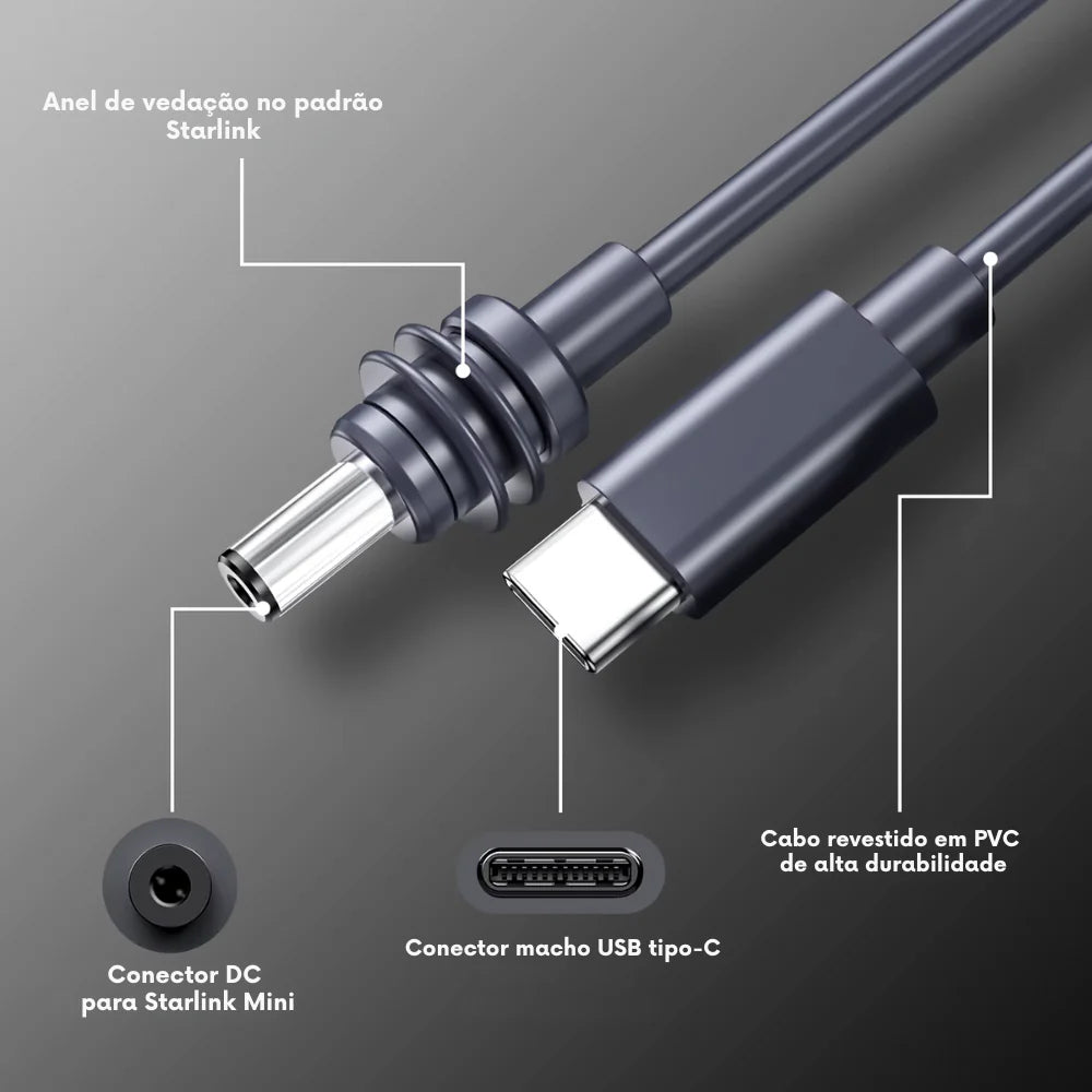 Cabo Starlink Mini 3 Metros Tipo C 100w Compatível