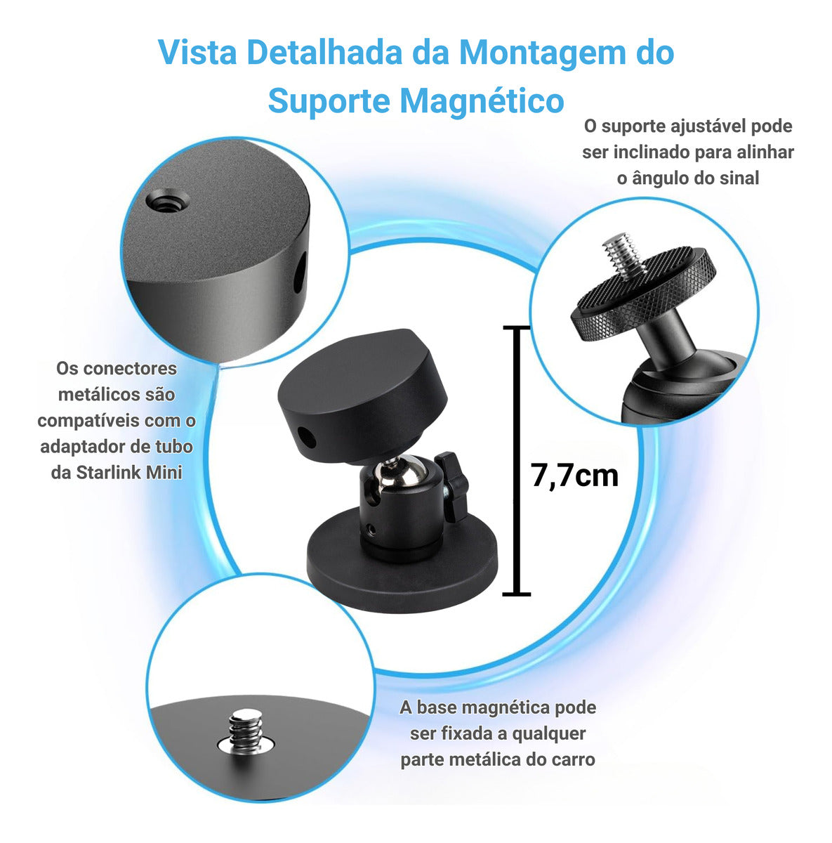 Suporte Magnético Articulado Starlink Mini Ajustavel Carro