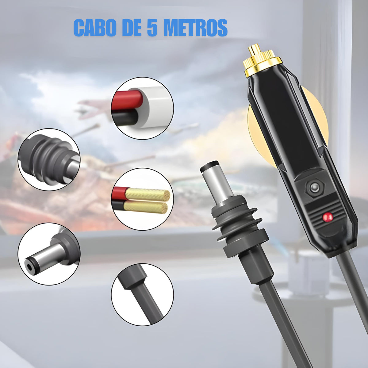 Cabo Veicular Carregador Carro 5 Metros Para Starlink Mini