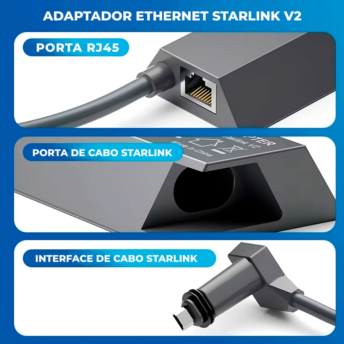 Adaptador Starlink V2 Rj45 Internet Satélite 1200 Mbps