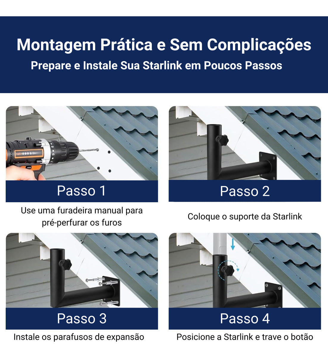 Suporte Mastro Fixação Parede Telhado Antena Starlink V2