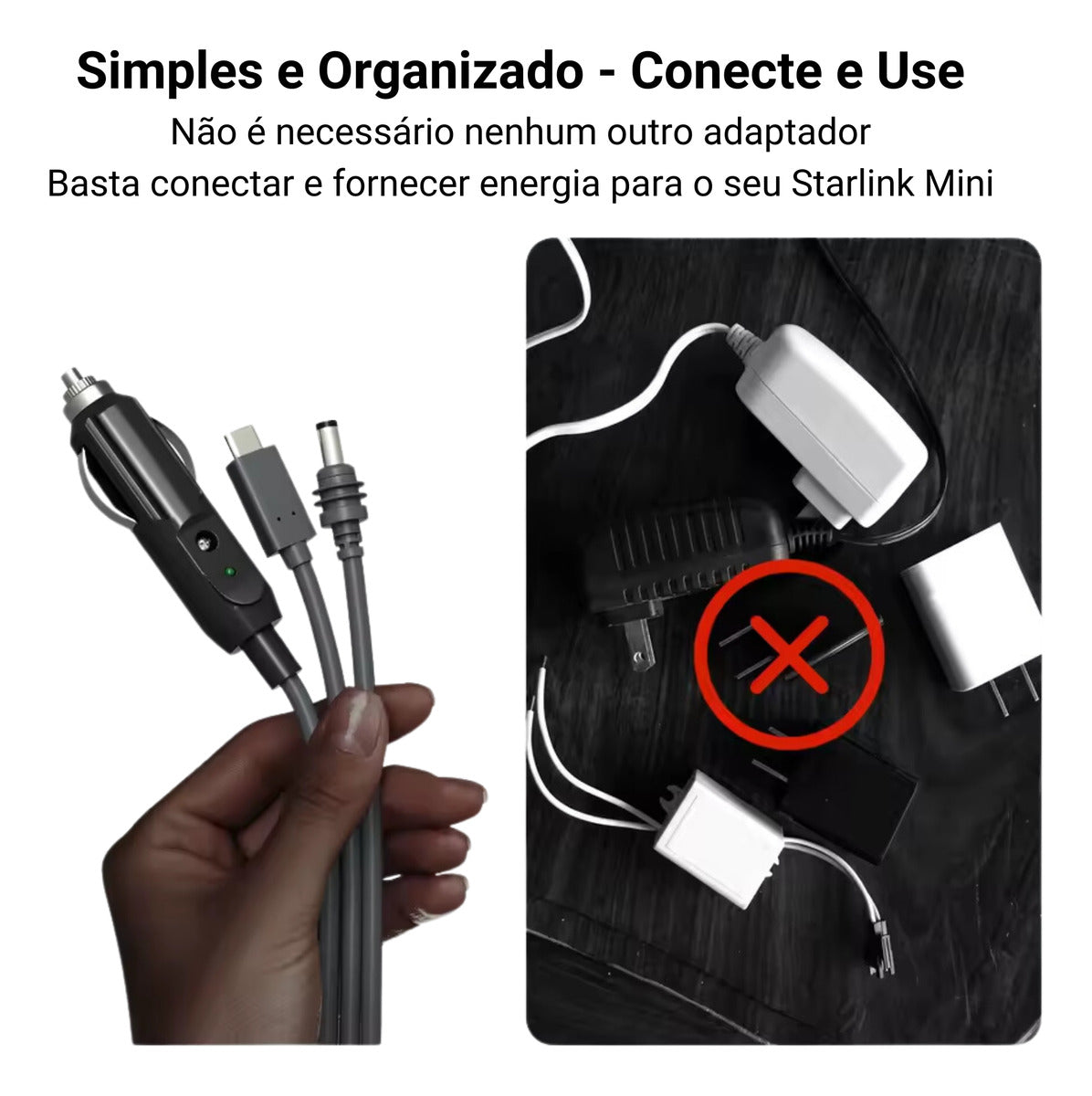 Cabo 3 Em 1 Starlink Mini Usb-c Plug Dc E Isqueiro 12v 24v