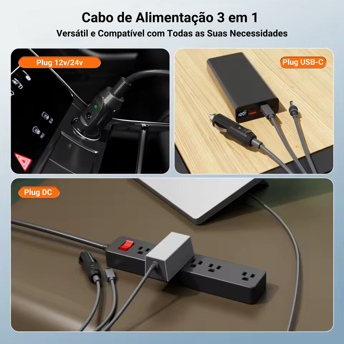 Cabo 3 Em 1 Starlink Mini Usb-c Plug Dc E Isqueiro 12v 24v