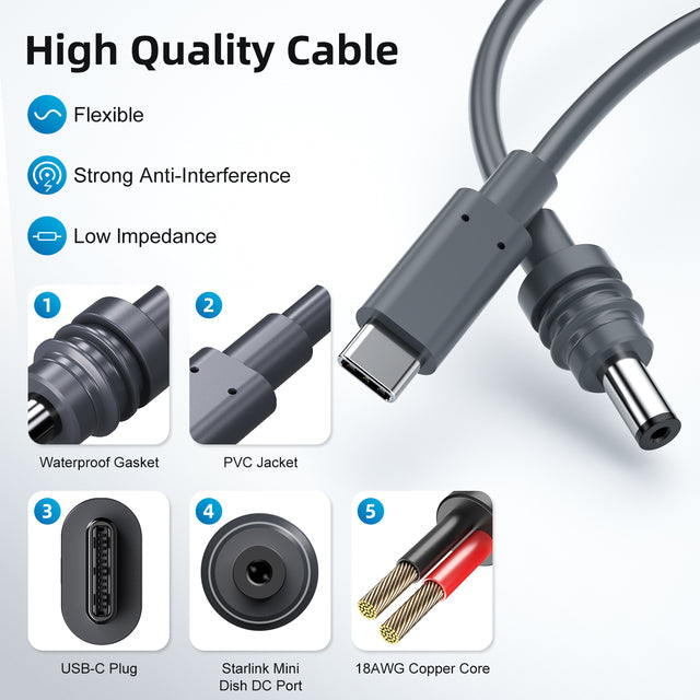 Cabo Starlink Mini 3 Metros Tipo C 100w Compatível
