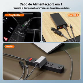 Cabo 3 Em 1 Starlink Mini Usb-c Plug Dc E Isqueiro 12v 24v